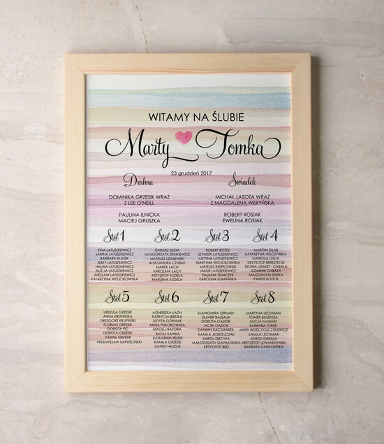 Plany stołów Plakaty Akwarele powitanie gości na sali ślubnej i plan stołów, malowane akwarelkowe wzory dopasuj rozmiar 56/akwECO/PL