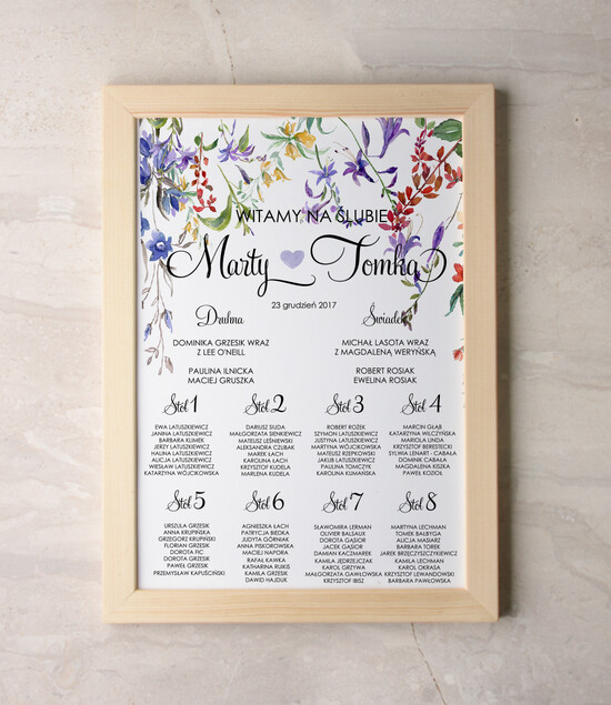 Plany stołów Plakaty Akwarele plan stołów na wesele tablica z rozmieszczeniem gości, wiele rozmiarów do wyboru romantyczne akwarel 59/akwECO/PL