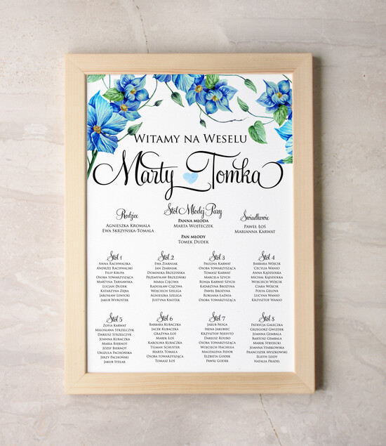 Plany stołów Plakaty Akwarele powitanie i usadzenie gości plan stołów weselnych, wiele rozmiarów do wyboru romantyczne akwarelki 63/akwECO/PL