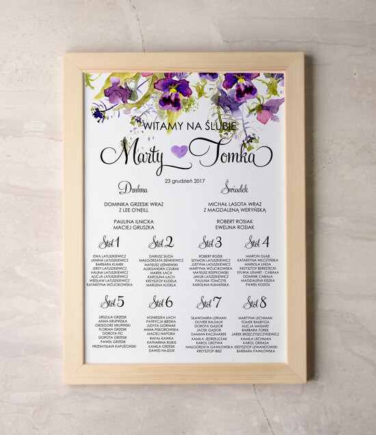 Plany stołów Plakaty Akwarele plansza ślubna plan stołów weselnych, akwarelowe wybierz swoj rozmiar 64/akwECO/PL