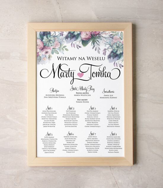 Plany stołów Plakaty botaniczne podróżnicze plansza powitanie gości i plan stołów w jednym, dopasuj rozmiar do swojego wesela rustykalne 007/kolbsz/PL