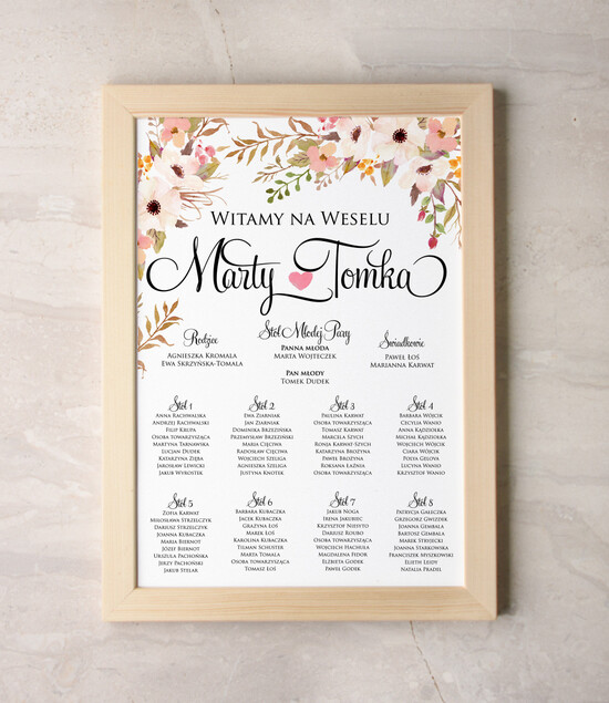 Plany stołów Plakaty botaniczne podróżnicze planer ślubny plan usadzenia gości na weselu, rustykalne wybierz swoj rozmiar 01/kolbSZN/PL