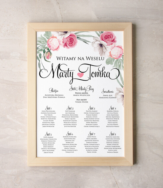 Plany stołów Plakaty botaniczne podróżnicze plan stołów  weselnych usadzenie gości na weselu, dopasuj rozmiar do swojego wesela rustykalne 04/botKAL/PL