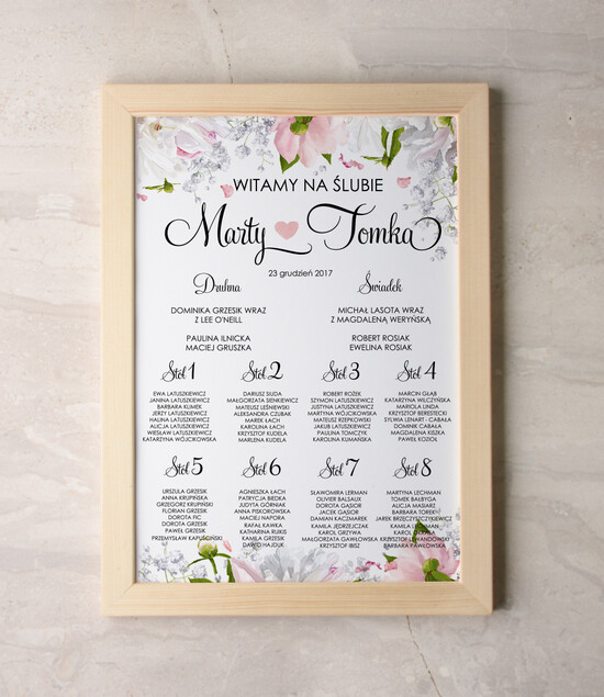 Plany stołów Plakaty botaniczne podróżnicze plan stołów na wesele tablica z rozmieszczeniem gości, rozmiary do wyboru 05/botKAL/PL