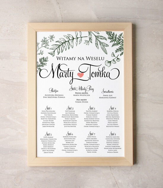 Plany stołów Plakaty botaniczne podróżnicze plan stołów na wesele tablica z rozmieszczeniem gości, rustykalne w ekologicznym stylu 17/bot/PL