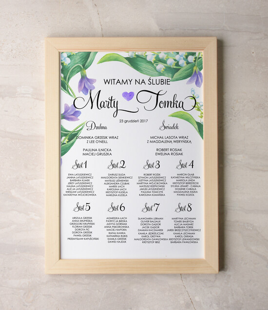 Plany stołów Plakaty botaniczne podróżnicze plan stołów  weselnych usadzenie gości na weselu, rozmiary do wyboru 18/kolbsz/PL