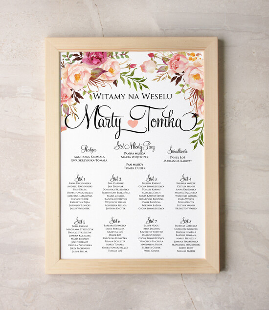 Plany stołów Plakaty botaniczne podróżnicze tablica z planem stołów na wesele plan stołów weselnych, w stylu rustykalnym 18/bot/PL