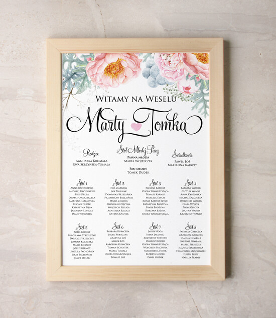 Plany stołów Plakaty botaniczne podróżnicze plansza powitanie gości i plan stołów w jednym, wybierz swoj wymiar w stylu rustykalnym 28/kolb/PL