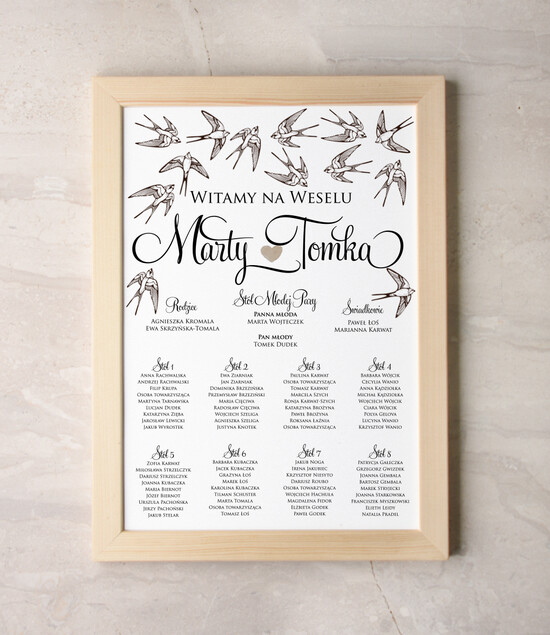 Plany stołów Plakaty botaniczne podróżnicze powitanie i usadzenie gości plan stołów weselnych, rozmiary do wyboru 34/bot/PL