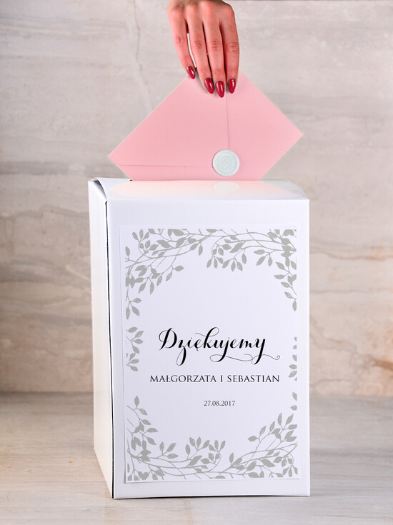 Pudełko na koperty  Papierowe dopasowane do zaproszeń  ślubne pudełko na koperty, papierowa kopertówka, papierowe pudełko na koperty grafika dopasowana do  12/rstSZN/kopr