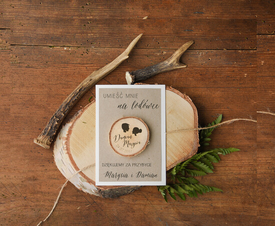 Podziękowania dla Gości Weselnych Magnesy breloki Zdrapki drewniany krążek podziękowania dla gości weselnych pieczątka magnes rustykalne wesele 17/drss/mg