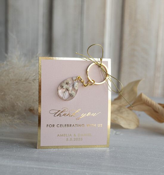 Podziękowania dla Gości Weselnych Magnesy breloki Zdrapki prezenty dla gości weselnych zatopione kwiaty w żywicy, ręcznie robiony brelok do kluczy z zawieszką 05/Blam/Brelok