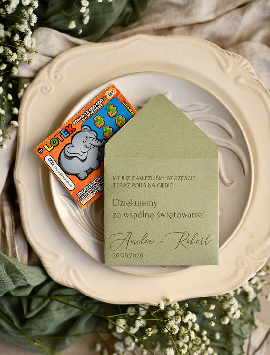 Podziękowania dla Gości Weselnych Magnesy breloki Zdrapki koperta na zdrapkę upominki dla gości na weselu, etui na zdrapki podziękowania dla gości weselnych,  03/zdrapka/podz