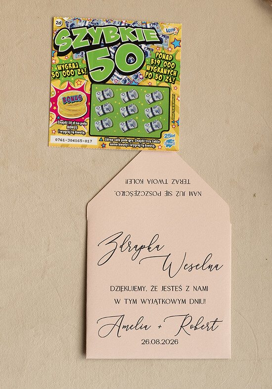 Podziękowania dla Gości Weselnych Magnesy breloki Zdrapki koperta na zdrapkę upominki dla gości na weselu, etui na zdrapki podziękowania dla gości weselnych,  02/zdrapka/podz