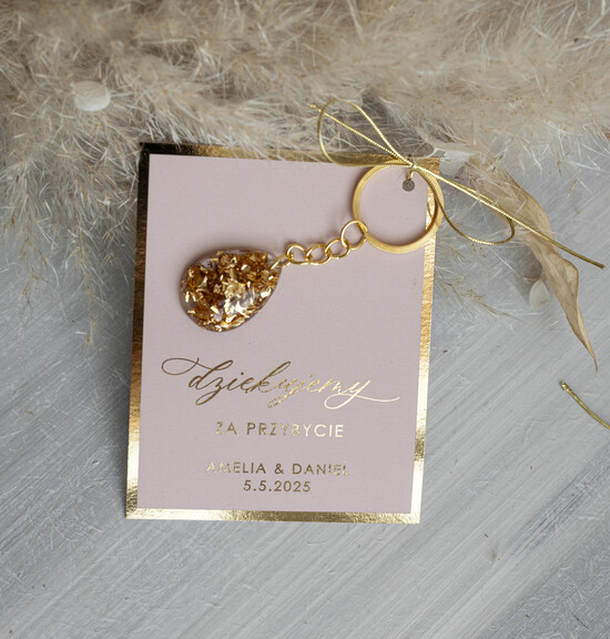 Podziękowania dla Gości Weselnych Magnesy breloki Zdrapki prezent dla gości weselnych zatopione płatki złota w żywicy, ręcznie robiony brelok do kluczy z zawi 01/Blam/Brelok