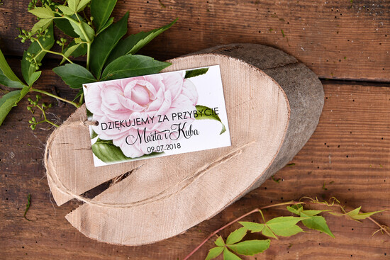 Podziękowania dla Gości Weselnych Zawieszki bileciki do prezentów ślubne upominki dla gości, drewniane zawieszki 01/bot/tagp