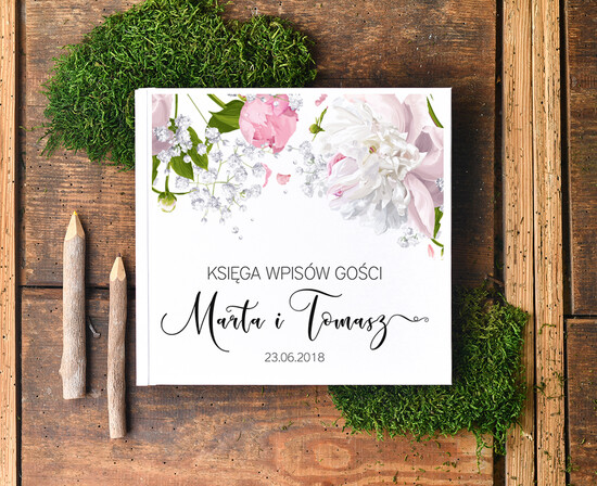 Księgi wpisów gości botaniczne pamiątka ślubu i księga gości weselnych w jednym, w stylu boho wasze imiona i data 05/botKAL/kwg