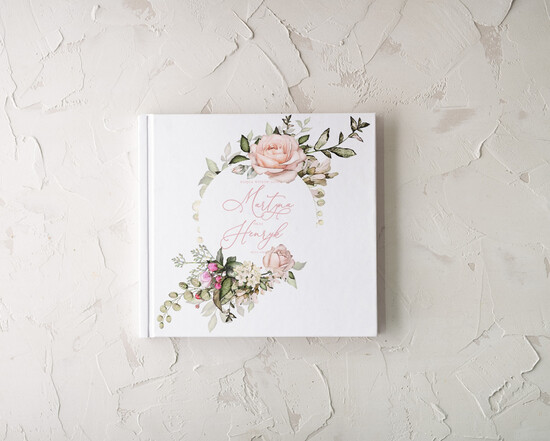 Księgi wpisów gości botaniczne księga gości na zdjęcia z fotobudki i instaxa, elegancka i klasyczna wasze imiona 1/roses/kwg