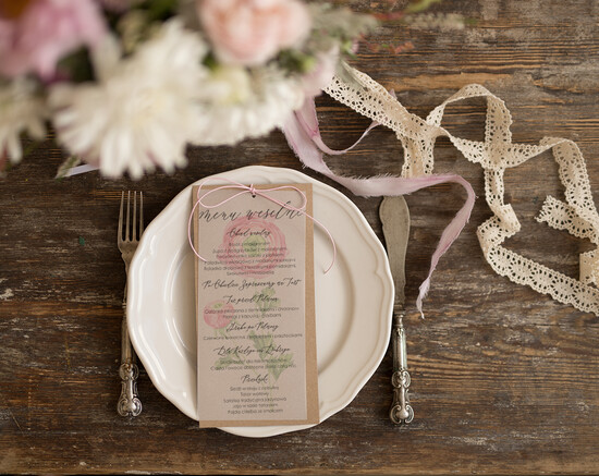 Menu rustykalne menu weselne na stoły plan podawania posiłków, rustykalne dowolna treść 01/ecokalka/m