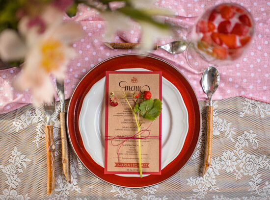 Menu rustykalne ślubne menu z planem podawania dań wesenych, rustykalne eko dowolona tresc 01/rstF/m