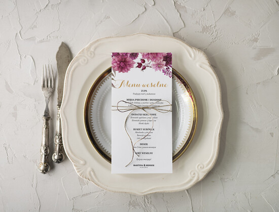 Menu rustykalne menu weselne na stoły plan podawania posiłków, rustykalne ekologiczne wasza tresc 7/CB/m