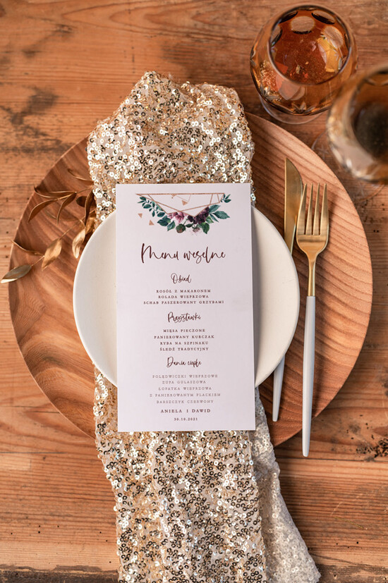 Menu rustykalne ślubne menu karta potraw weselnych, rustykalne wasza treść 01/CBkal/m