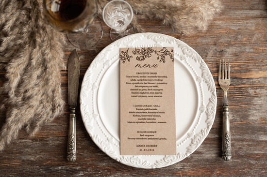 Menu rustykalne ślubne menu karta potraw weselnych, rustykalne eko dowolona tresc 01/gipslak/m