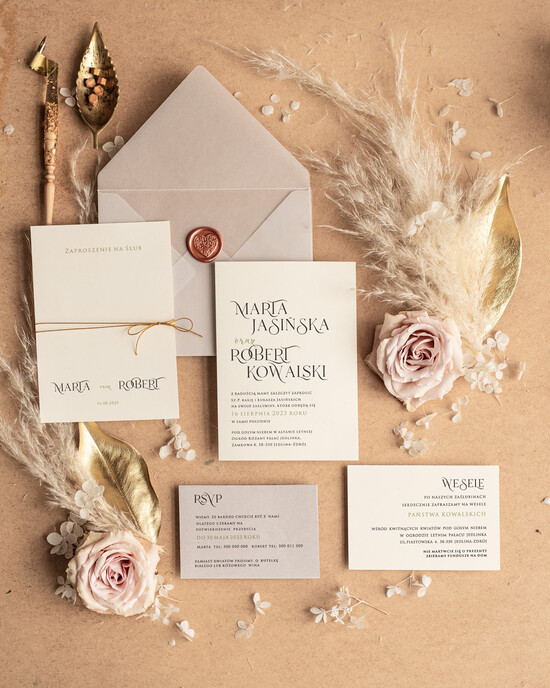 Zaproszenia ślubne Minimalistyczne Proste Jednokartkowe Zaproszenia Ślubne z Monogramem Minimalistyczne Zaproszenia na Ślub Delikatne Z 03/MinSZ/z