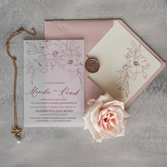 Zaproszenia ślubne Minimalistyczne Minimalistyczne Zaproszenia ślubne Romantyczne Zaproszenie na Ślub na kalce  04/minKal/z