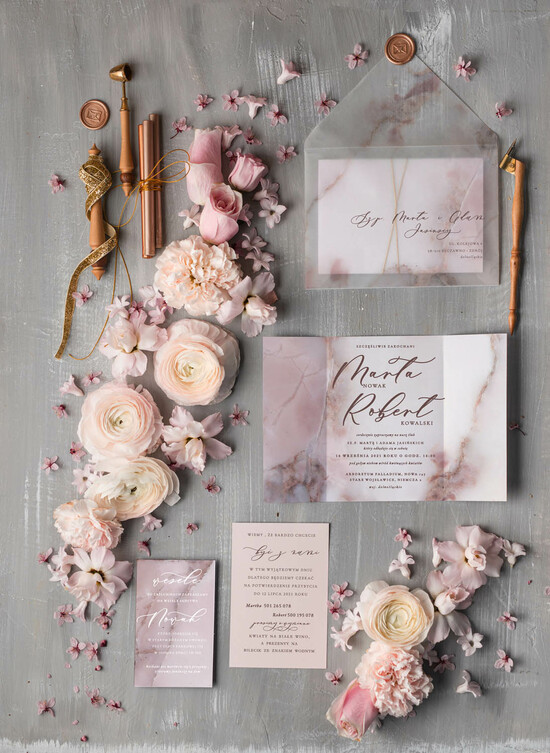 Zaproszenia ślubne Minimalistyczne Proste Zaproszenia Ślubne Marmurkowe Składane  Zaproszenia na Ślub Marmur Zaproszenie Ślubne Różowe 01/marmub/z
