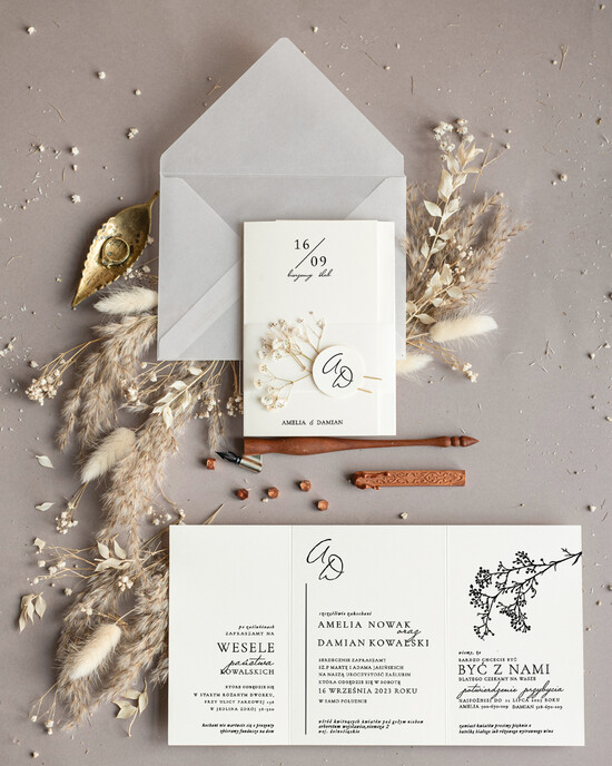 Zaproszenia ślubne Minimalistyczne delikatne zaproszenia ślubne, zaproszenie na ślub z gipsówką  02/SKLkw/z