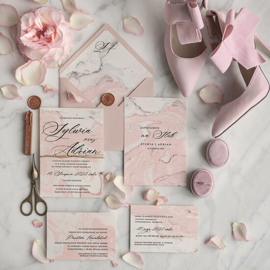 Zaproszenia ślubne Minimalistyczne Proste Zaproszenia Ślubne Marmurkowe Zaproszenia na Ślub Marmur Zaproszenie Ślubne Różowe 01/minSZ/z