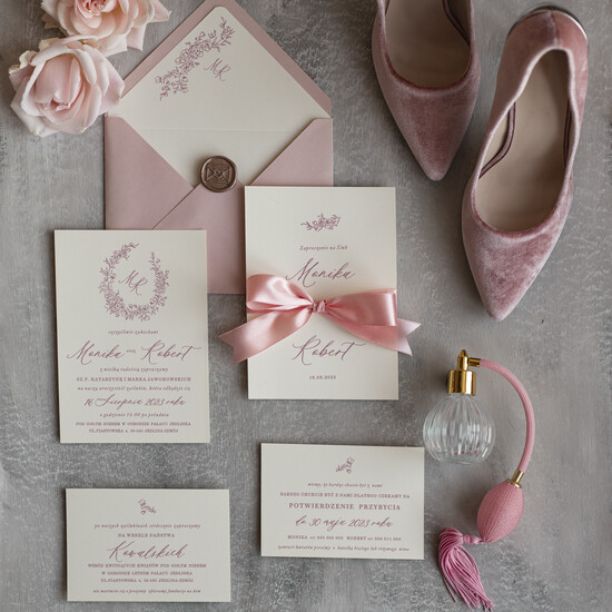 Zaproszenia ślubne Minimalistyczne Minimalistyczne Zaproszenia ślubne Romantyczne Zaproszenie na Ślub Wianek Różany 02/mingr/z