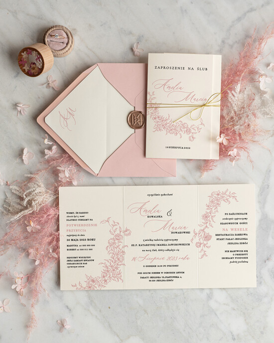 Zaproszenia ślubne Minimalistyczne proste zaproszenie ślubne ze sznurkiem, eleganckie zaproszenia na ślub  09/Minskl/z