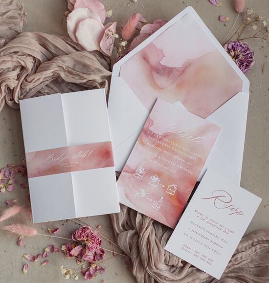 Zaproszenia ślubne Minimalistyczne Różowe Ombre Zaproszenia Ślubne Minimalistyczne Zaproszenia na Ślub Eleganckie zaproszenia ślubne ma 01/rombre/z24