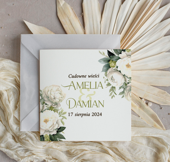 Zaproszenia ślubne Minimalistyczne Zaproszenia Ślubne z kwiatami Minimalistyczne, składane Zaproszenia na Ślub Eleganckie Zaproszenie n 05/kw/z24