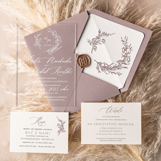 Zaproszenia ślubne Minimalistyczne Minimalistyczne zaproszenia slubne rustykalne na pleksie, Boho zaproszenie ślubne z akrylu, zaprosze 11/pleksaB/z