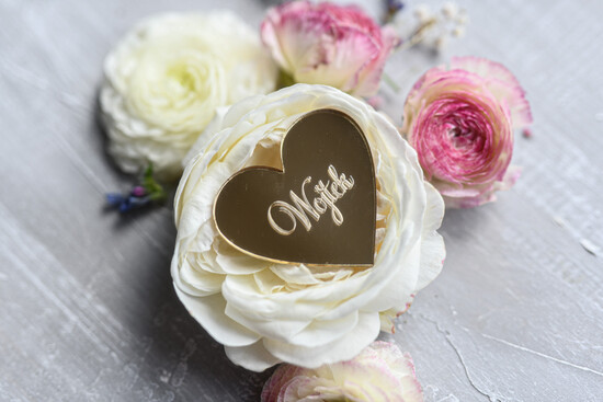 Winietki Eleganckie nowoczesna forma winietki na stół weselny złote lustro, złote winietki ślubne, eleganckie winietki n 2/goldcer/w