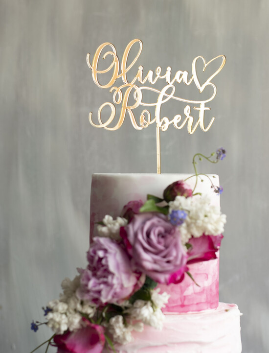 Figurki na tort / cake topper statuetki akryl lustro złoty napis na tort weselny wasze imiona topper na tort 18/GL/ST