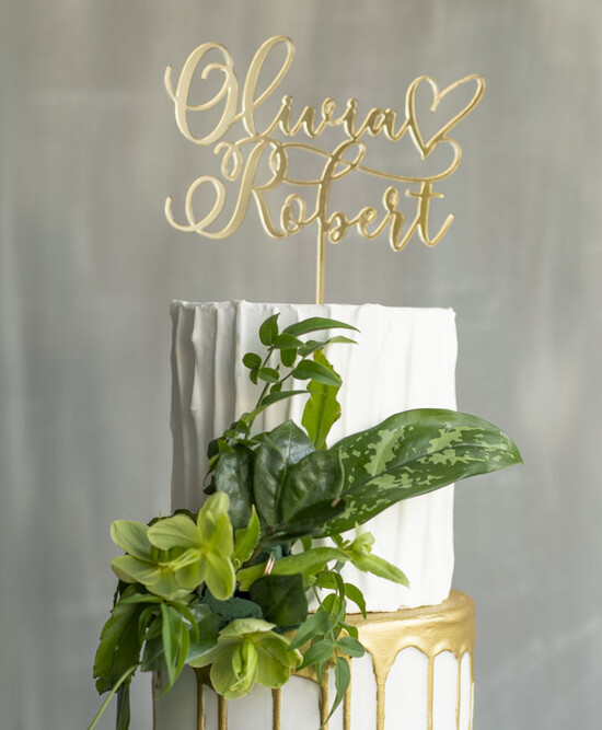 Figurki na tort / cake topper statuetki akryl złoty błyszczący topper na tort weselny eleganckie greenry wesele w pałacu  21/GL/ST