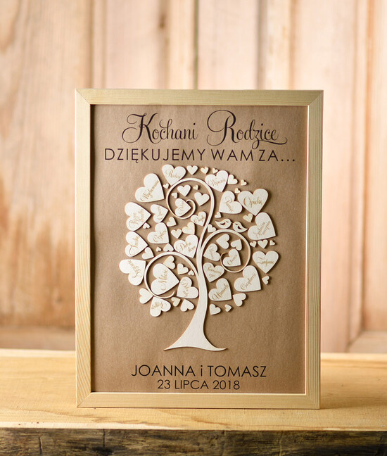 Prezenty, Podziękowania dla Rodziców Podziękowania dla rodziców w ramie drzewko serca podziękowania ślubne dla rodziców prezenty dla mamy i taty z okazji ślubu 02/RODZ/rama