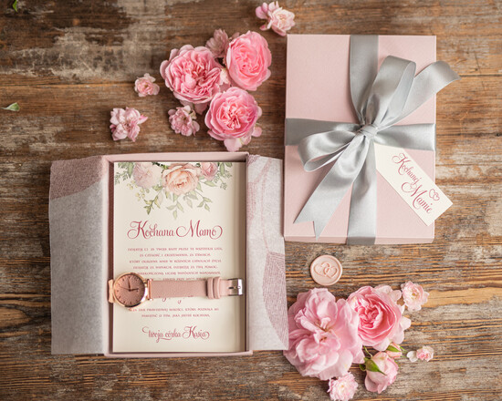 Prezenty, Podziękowania dla Rodziców Zestawy dla Rodziców w pudełku piękne podziękowania dla Mamy zegarek w ozdobnym pudełku  02/mamapodz/podz