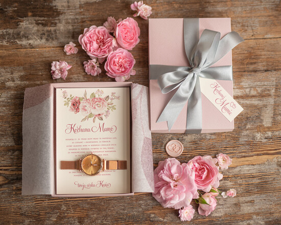 Prezenty, Podziękowania dla Rodziców Zestawy dla Rodziców w pudełku podziękowania dla Mamy zegarek w ozdobnym pudełku 03/mamapodz/podz