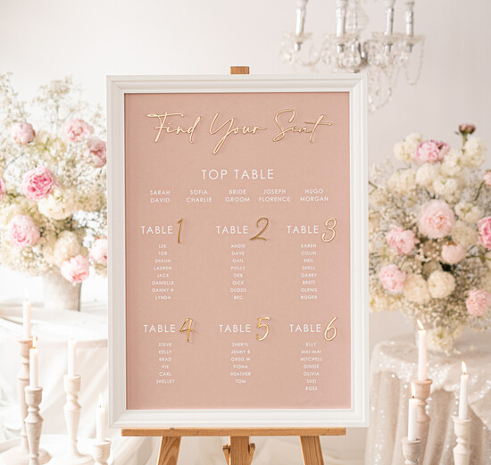 Plany stołów Glamour welurowe Plan Stołów, Plan Usadzenia Gości Na Weselu, Plansza Powitanie Gości I Plan Stołów W Jednym, Eleganc 01/blushZes/PL