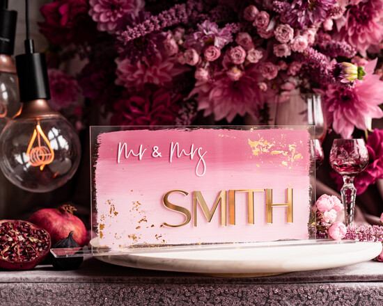 Numery na stół Akryl Stojak z numerkiem na stół Pary Młodej, tabliczka na stól Pary Mlodej, akrylowy numerek na stół wese 01/OMBroz/nrSt