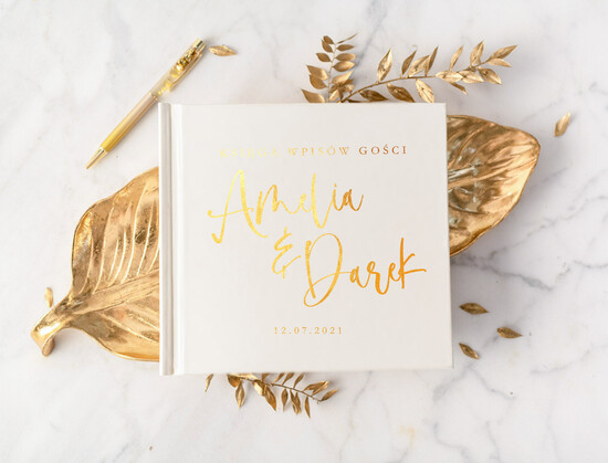Księgi wpisów gości glamour księga gości weselnych czarne kartki do wyboru, glamour złocone imiona i data ślubu 2/gold/kwg