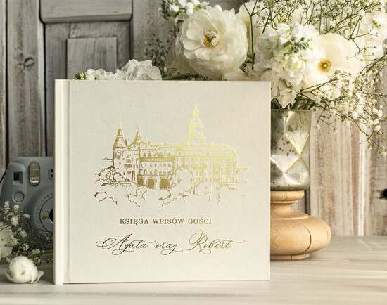 Księgi wpisów gości glamour wyjątkowa ślubna księga wpisów gości z grafika miejsca wesela  1/archi/kwg