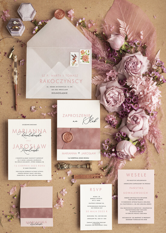 Zaproszenia ślubne Indywidualne nowoczesne zaproszenia na ślub  Minimalistyczne Welurowe Zaproszenia ślubne z Kalkową kopertą 01/velOplak/z