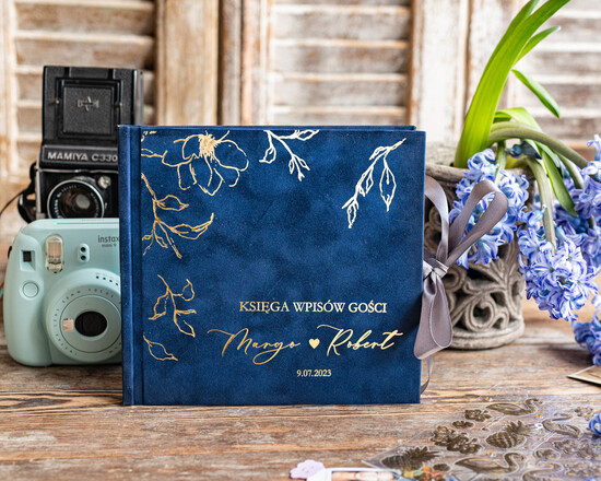 Księgi wpisów gości welurowe album księga gości weselnych granatowo złota księga wpisów gości, granatowa welurowa księga gości 01/velWsM/kwg