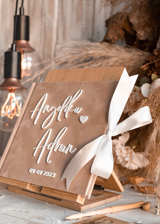 Księgi wpisów gości welurowe beżowa elegancka księga gości i album na zdjęcia w jednym, album na życzenia i zdjęcia z fotobudki,  04/velWsM/kwg